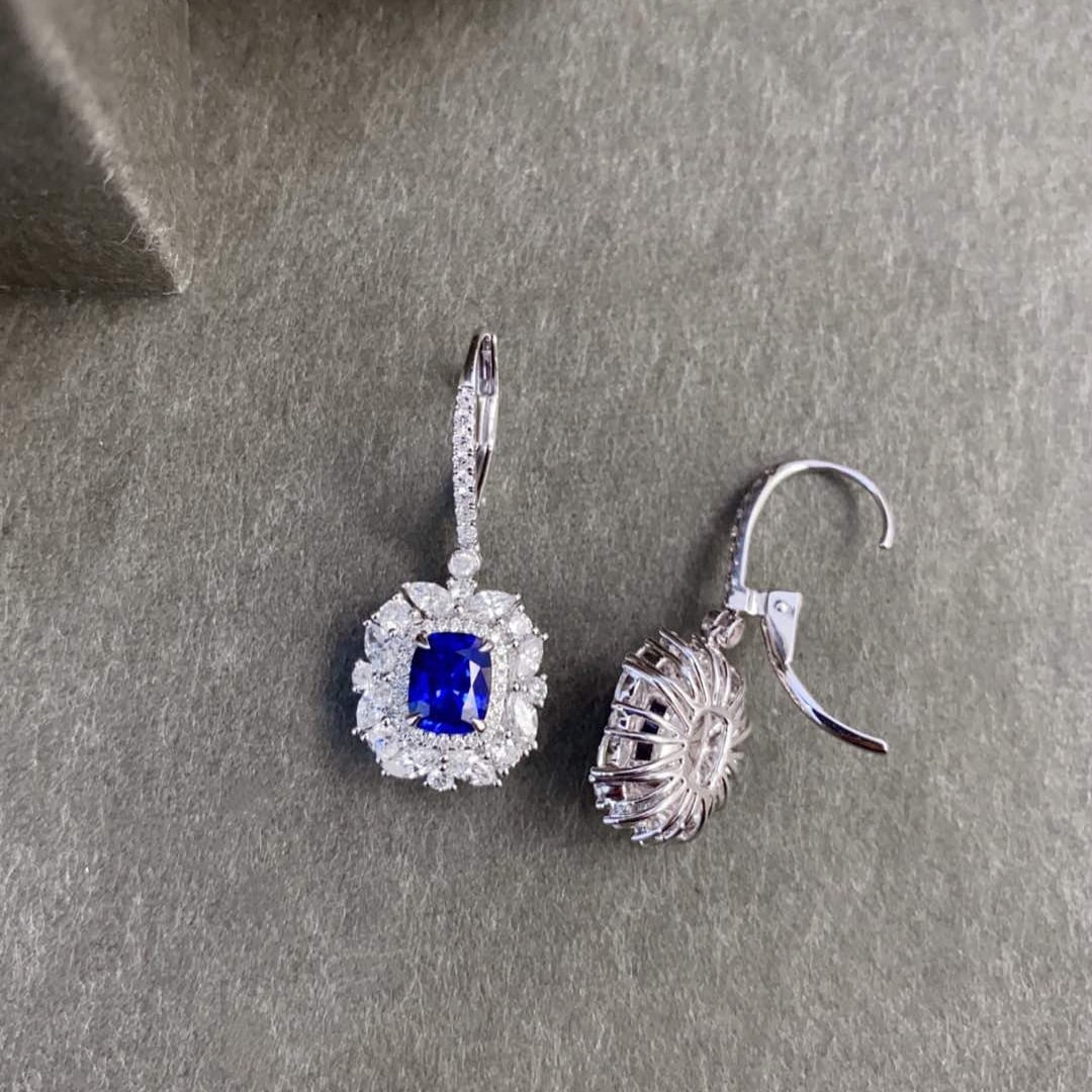 14k Gold 4.10 Ctw Natural Sapphire & Diamond Earrings - 3