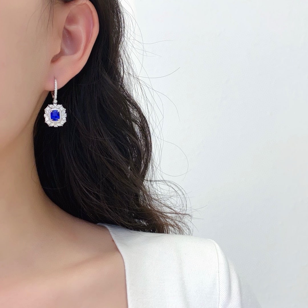 14k Gold 4.10 Ctw Natural Sapphire & Diamond Earrings - 5