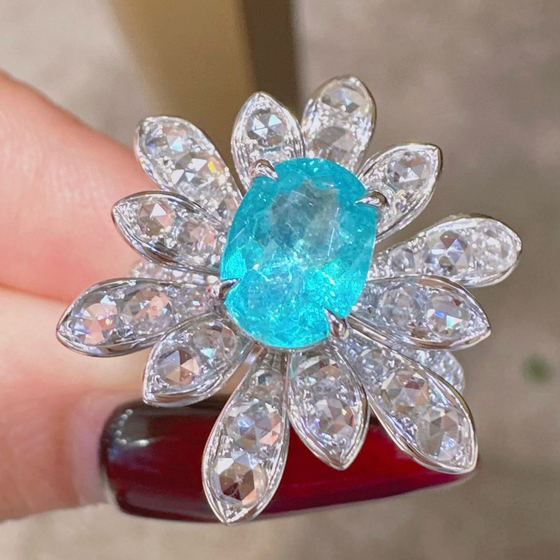 14k Gold 2.31 Ctw Natural Paraiba Tourmaline & Diamond Ring - 2