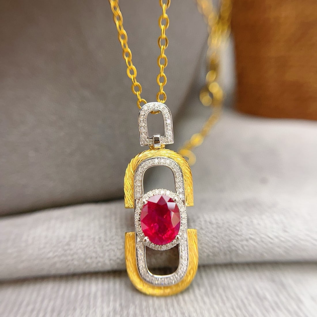 14k Gold 1.25 Ct Natural Ruby & Diamond Pendant( Without Chain ): Ref:230954355 // gold content:14k gold // main gemstone:ruby // shape:oval // carat weight:1. 25ct // color:red // treatment:natural // // adjacent gemstone 2 : diamond // number of stones:81 // shape