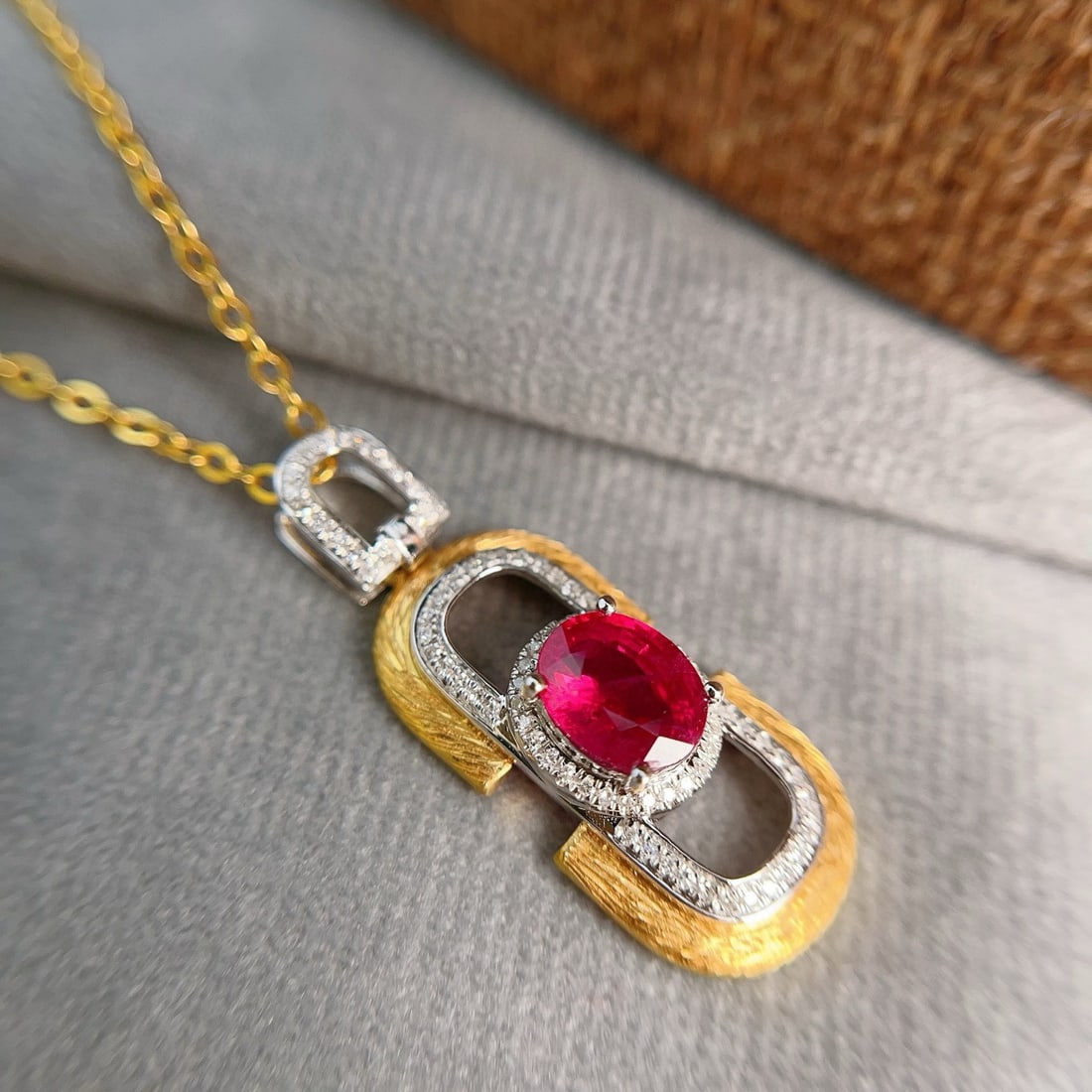 14k Gold 1.25 Ct Natural Ruby & Diamond Pendant( Without Chain ) - 3