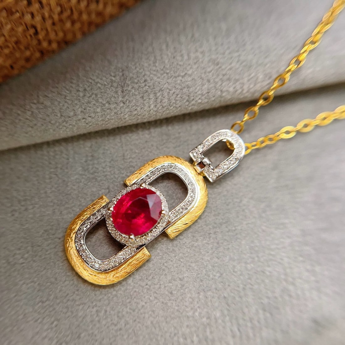 14k Gold 1.25 Ct Natural Ruby & Diamond Pendant( Without Chain ) - 4
