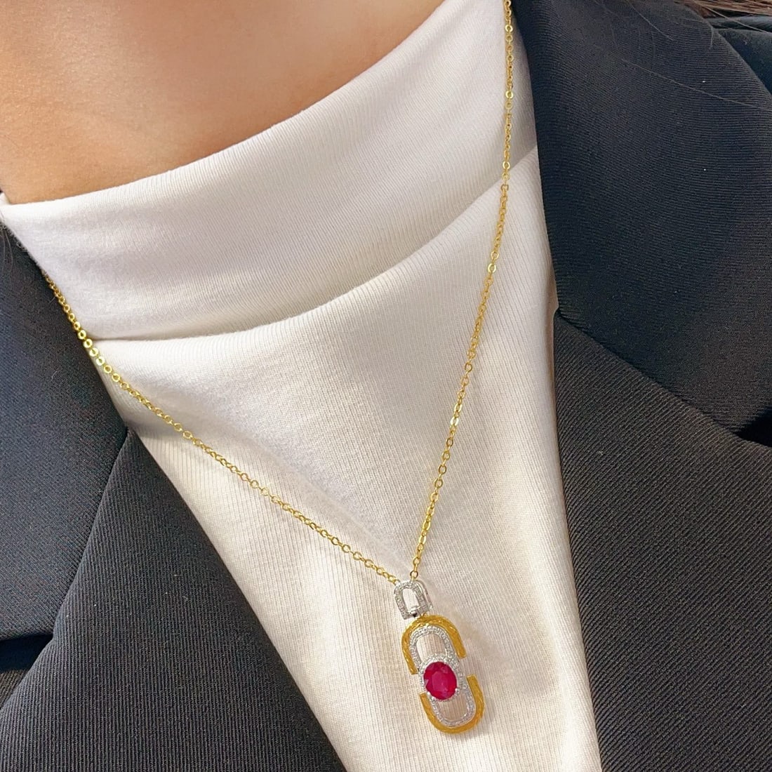 14k Gold 1.25 Ct Natural Ruby & Diamond Pendant( Without Chain ) - 6