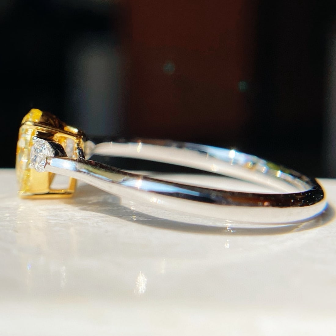 14k Gold 0.71 Ctw Natural Yellow Diamond & Diamond Ring - 4