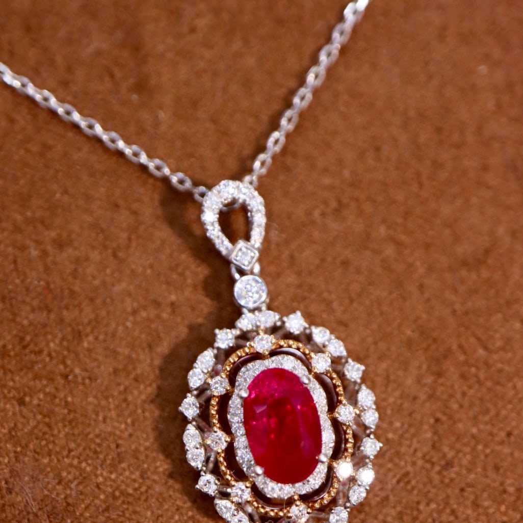 14k Gold 1.37 Ctw Natural Ruby & Diamond Pendant( Without Chain ) (1 of 9)