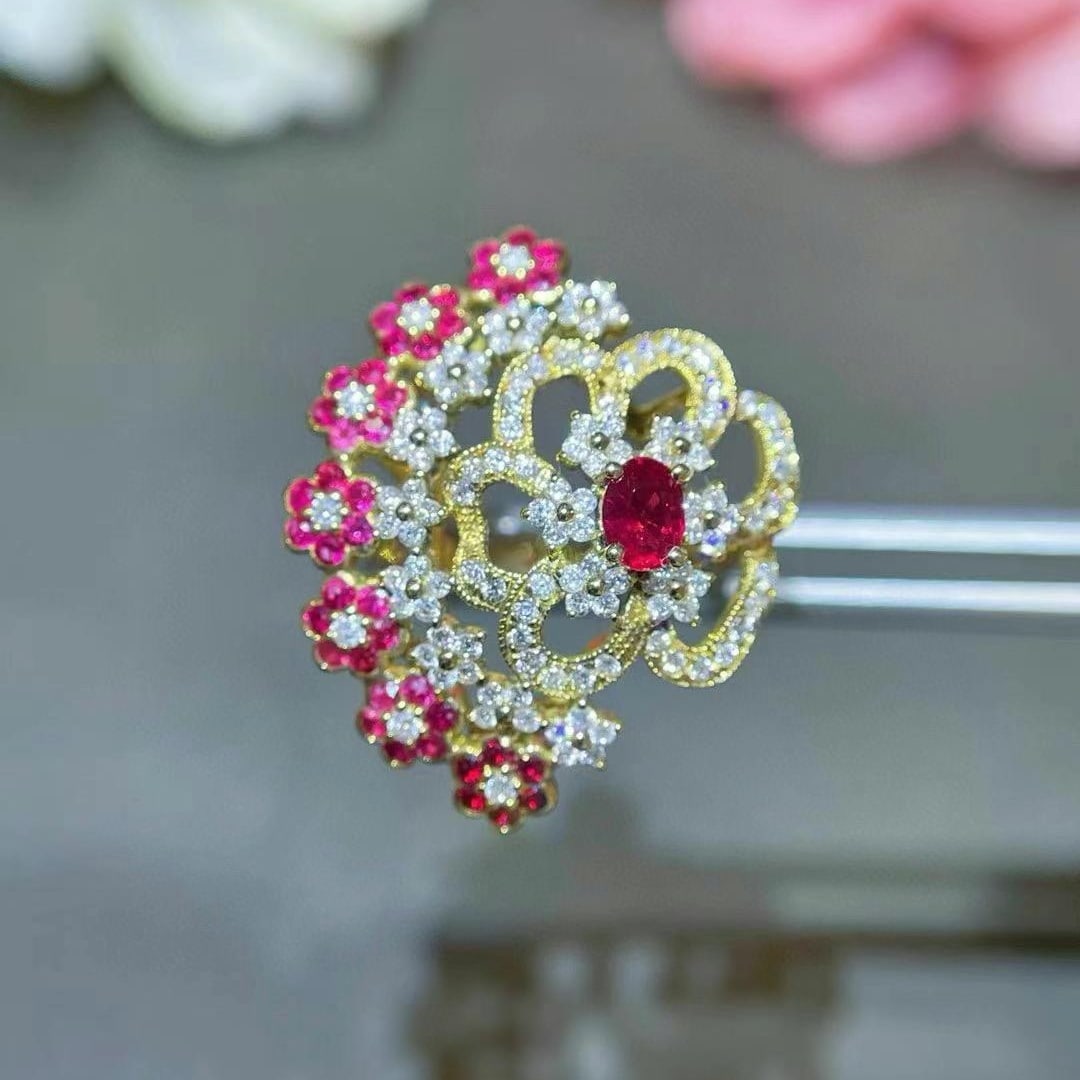 14k Gold 1.59 Ctw Natural Ruby & Diamond Ring: Ref:230954431 // gold content:14k gold // ring size:7. 25us // // main gemstone:ruby // shape:multiply // carat weight:0. 96ct // color:red // treatment:natural // // adjacent gemstone 2 : diamond //