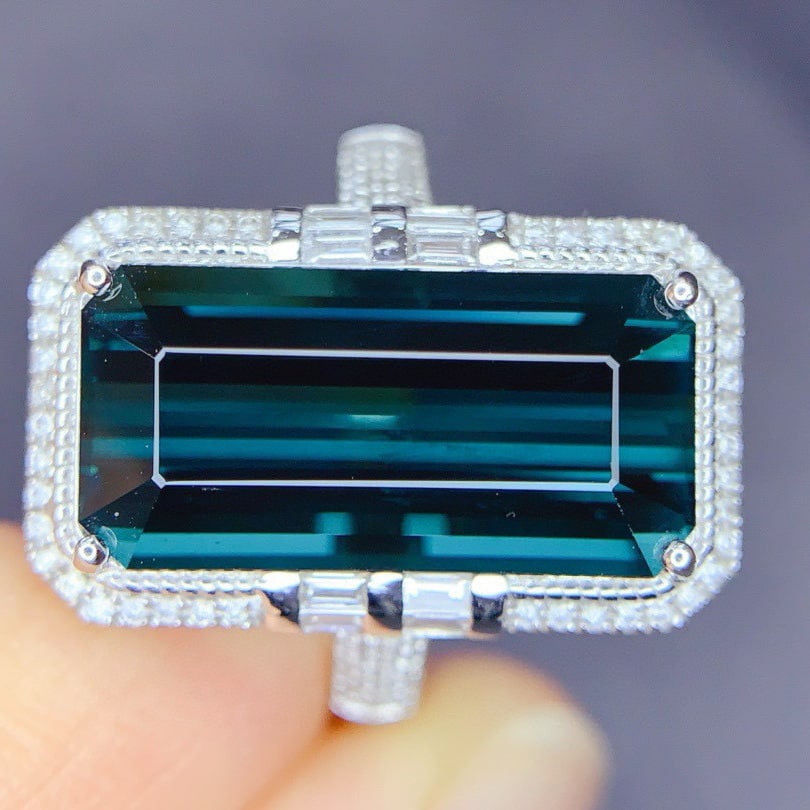 14k Gold 7.39 Ctw Natural Tourmaline & Diamond Ring - 4