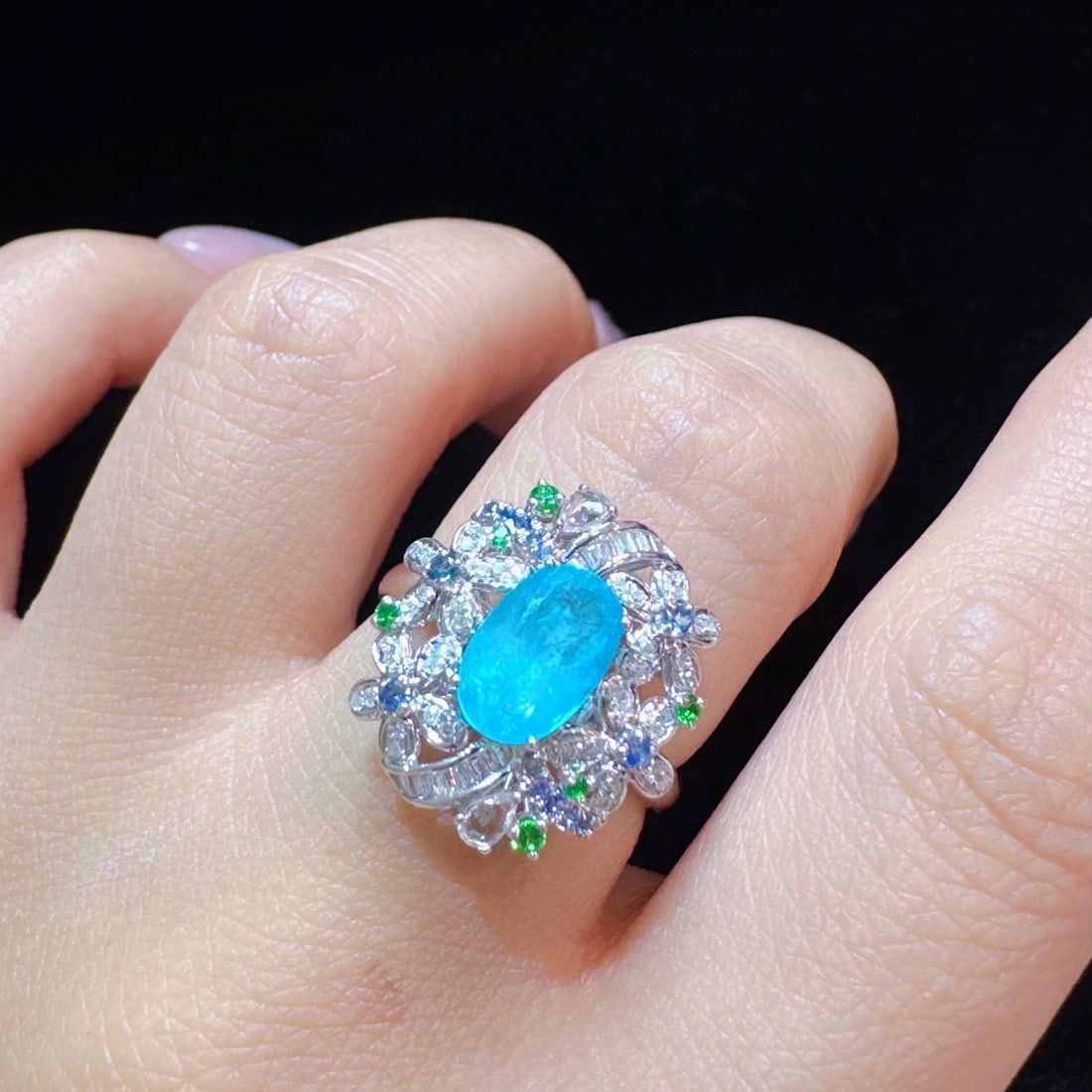 14k Gold 1.52 Ctw Natural Paraiba Tourmaline & Diamond Ring - 3