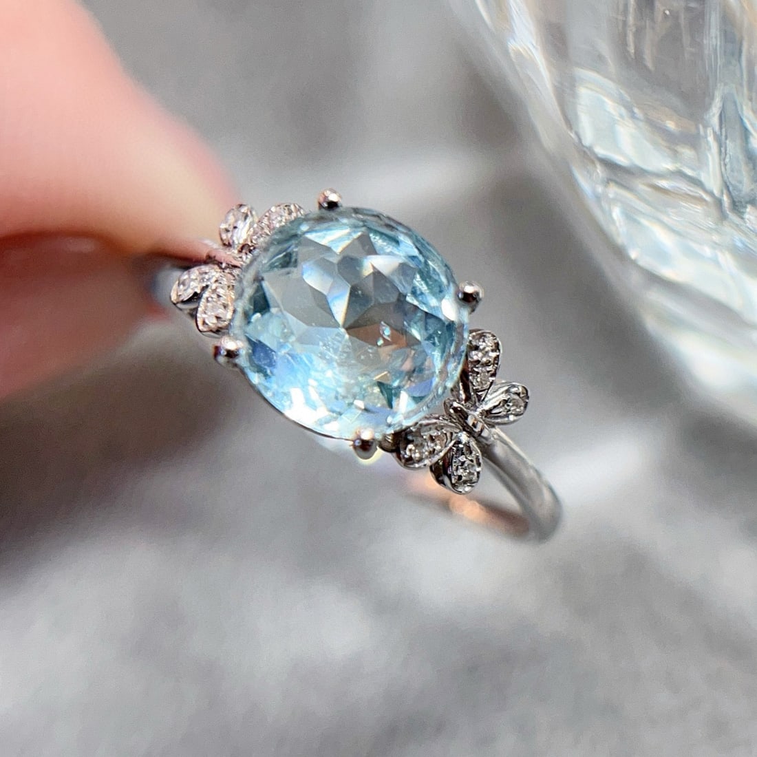 14k Gold 1.2 Ct Natural Aquamarine & Diamond Ring - 2