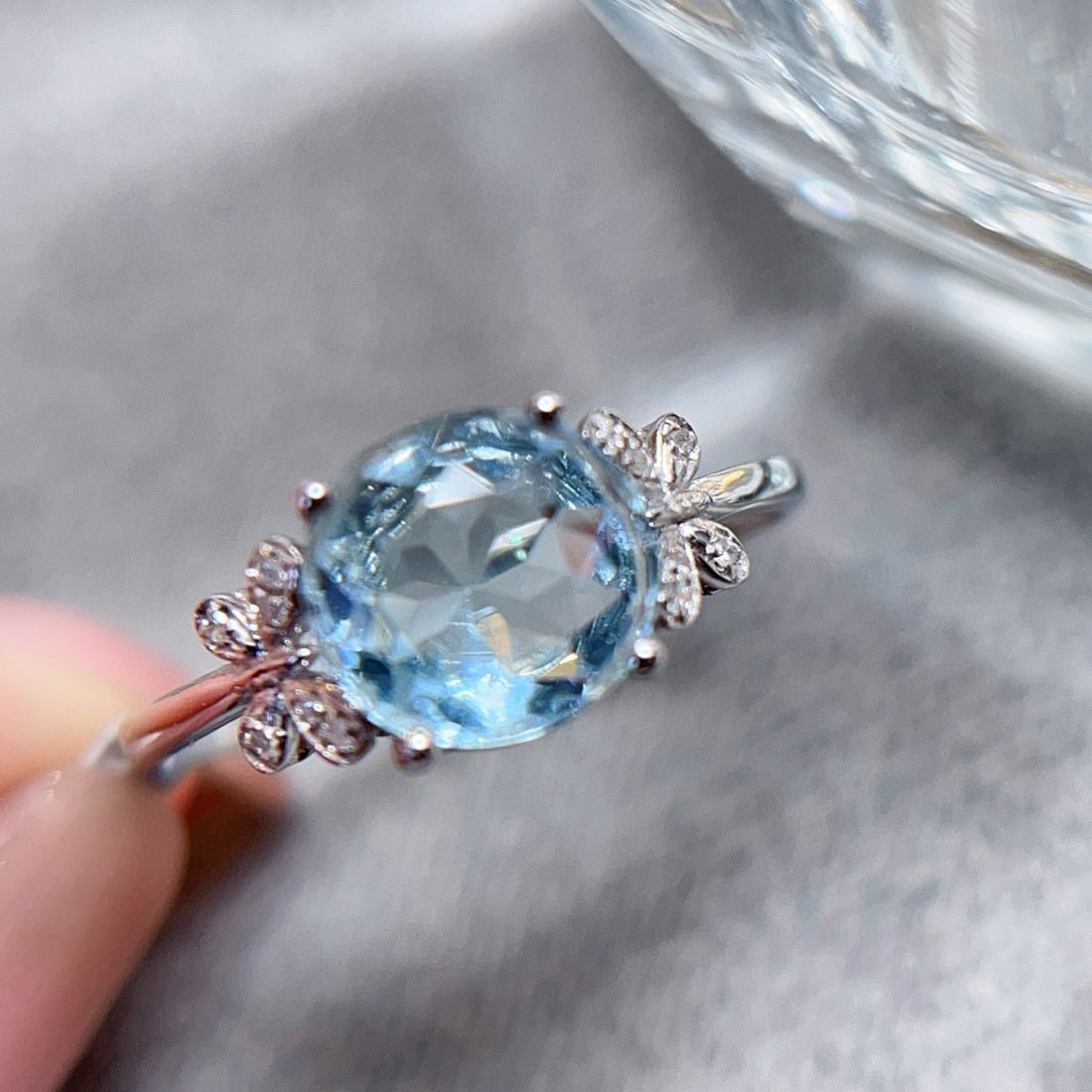 14k Gold 1.2 Ct Natural Aquamarine & Diamond Ring - 5