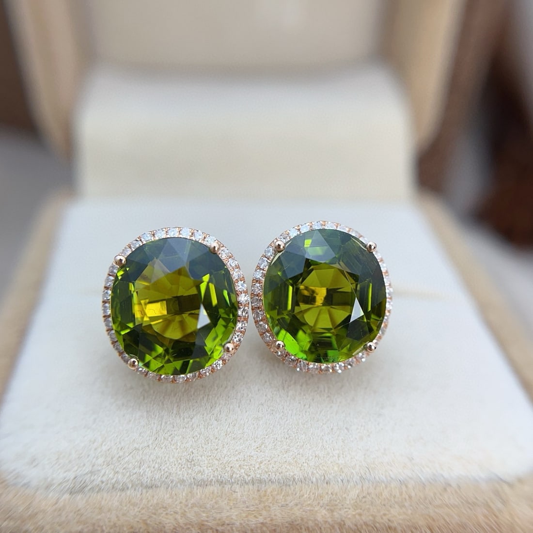 14k Gold 8.50 Ct Natural Tourmaline & Diamond Earrings - 6