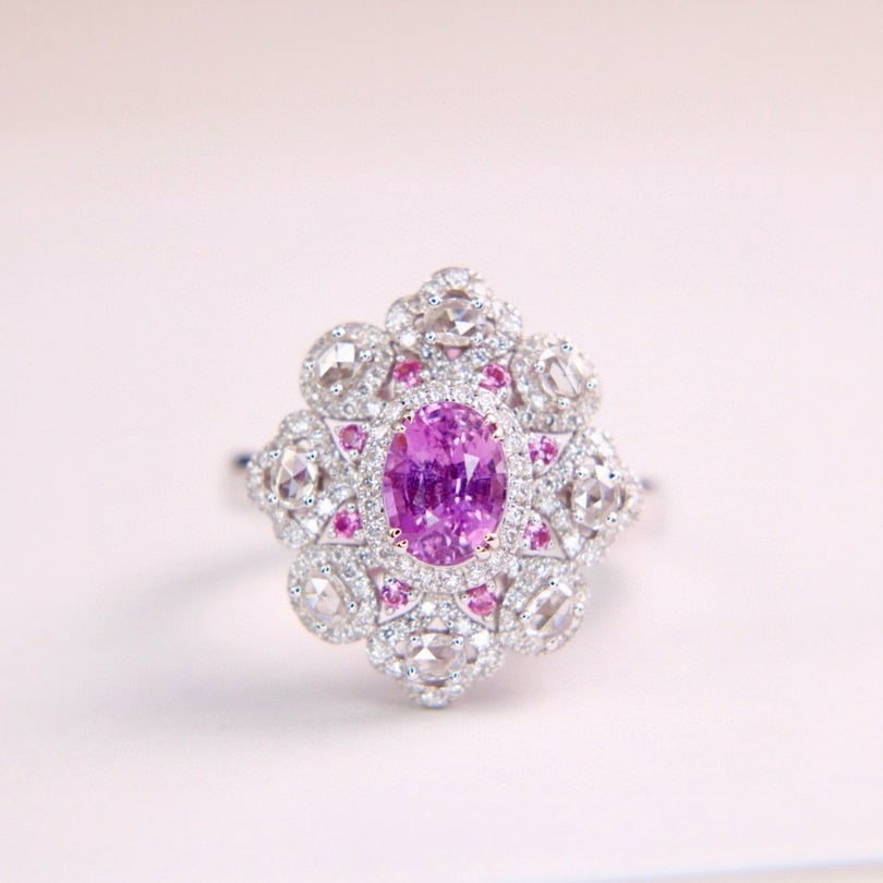 14k Gold 2.07 Ctw Natural Sapphire & Diamond Ring/pendant( Without Chain ): Ref:230957053 // gold content:14k gold // ring size:7. 25us // // main gemstone:sapphire // shape:oval // carat weight:1. 33ct // color:pink // treatment:natural // // adjacent gemstone 2 :