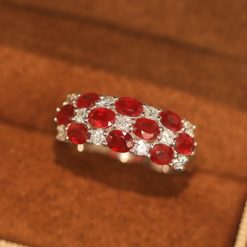 14k Gold 2.39 Ctw Natural Ruby & Diamond Ring: Ref:230957055 // gold content:14k gold // ring size:7. 25us // // main gemstone:ruby // shape:oval // carat weight:1. 91ct // color:pigeonblood red // treatment:natural // // adjacent gemstone 2 :