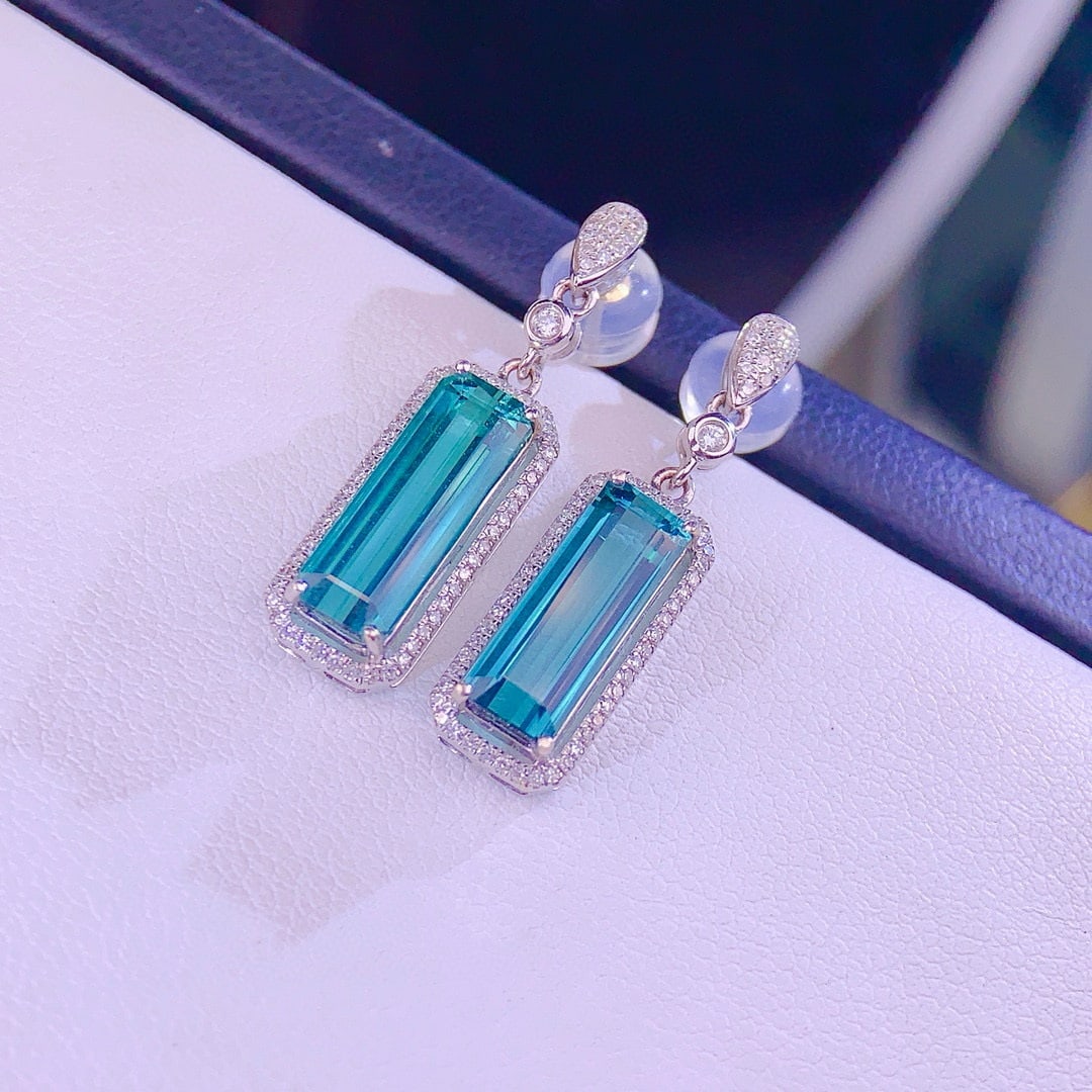 14k Gold 4.2 Ct Natural Tourmaline & Diamond Earrings - 5