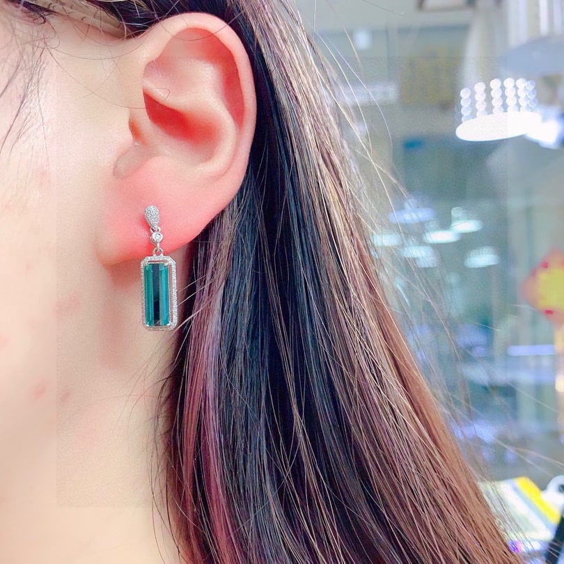 14k Gold 4.2 Ct Natural Tourmaline & Diamond Earrings - 7