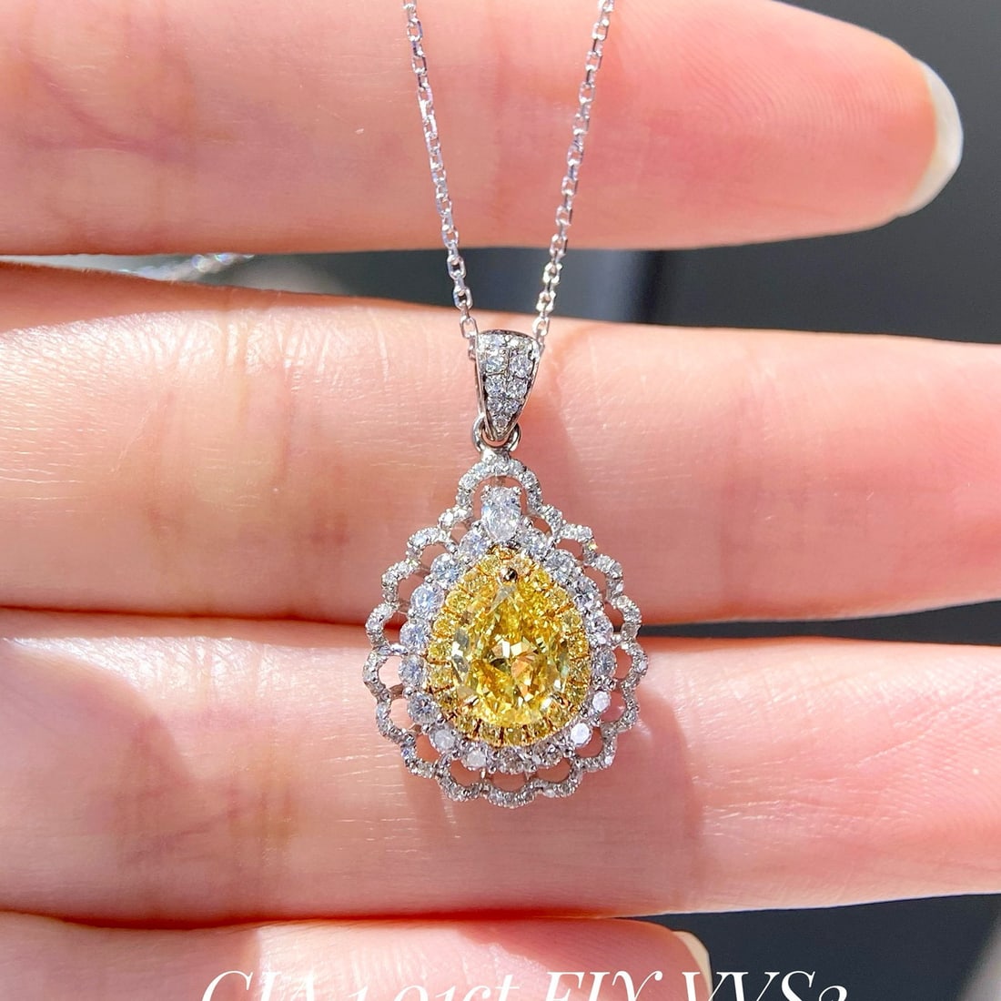 Gia Certified 14k Gold 1.49 Ctw Natural Yellow Diamond & Diamond Pendant( Without Chain ): Ref:230957074 // gold content:14k gold // main gemstone:yellow diamond // certified:gia // shape:pear // carat weight:1. 01ct // clarity grade:vvs2 // color:yellow // treatment:natural //