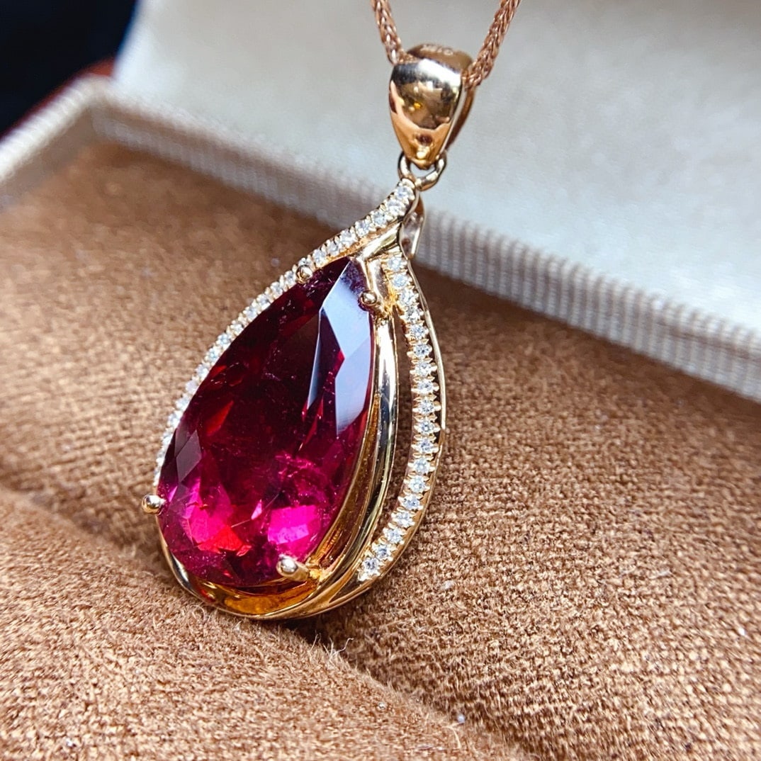 14k Gold 5.52 Ctw Natural Tourmaline & Diamond Pendant( Without Chain ) - 2