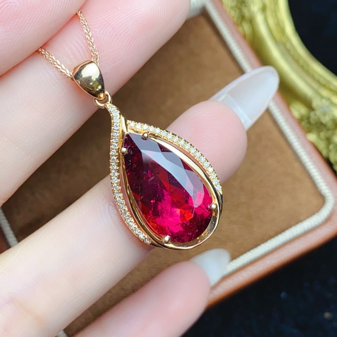 14k Gold 5.52 Ctw Natural Tourmaline & Diamond Pendant( Without Chain ) - 3