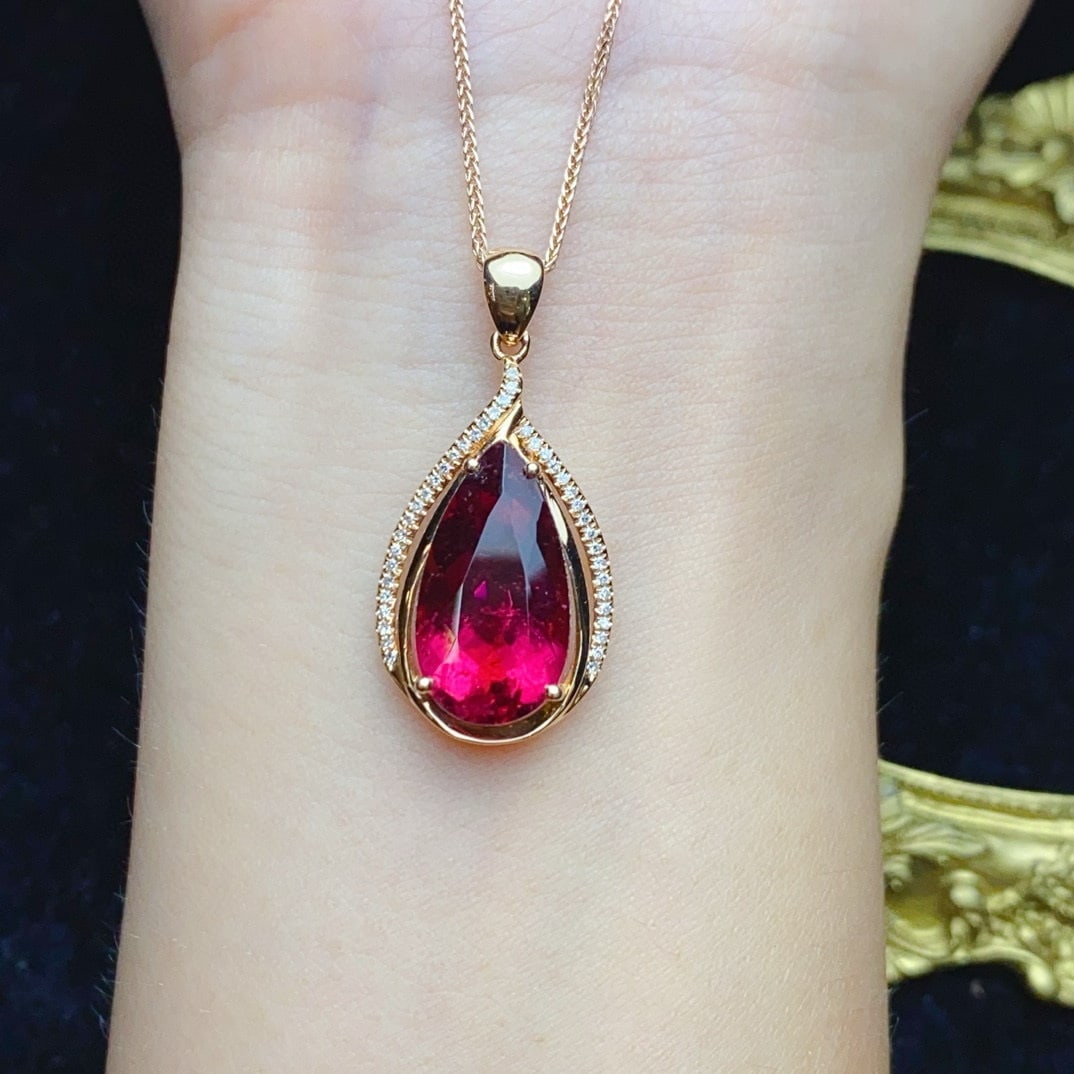 14k Gold 5.52 Ctw Natural Tourmaline & Diamond Pendant( Without Chain ) - 4