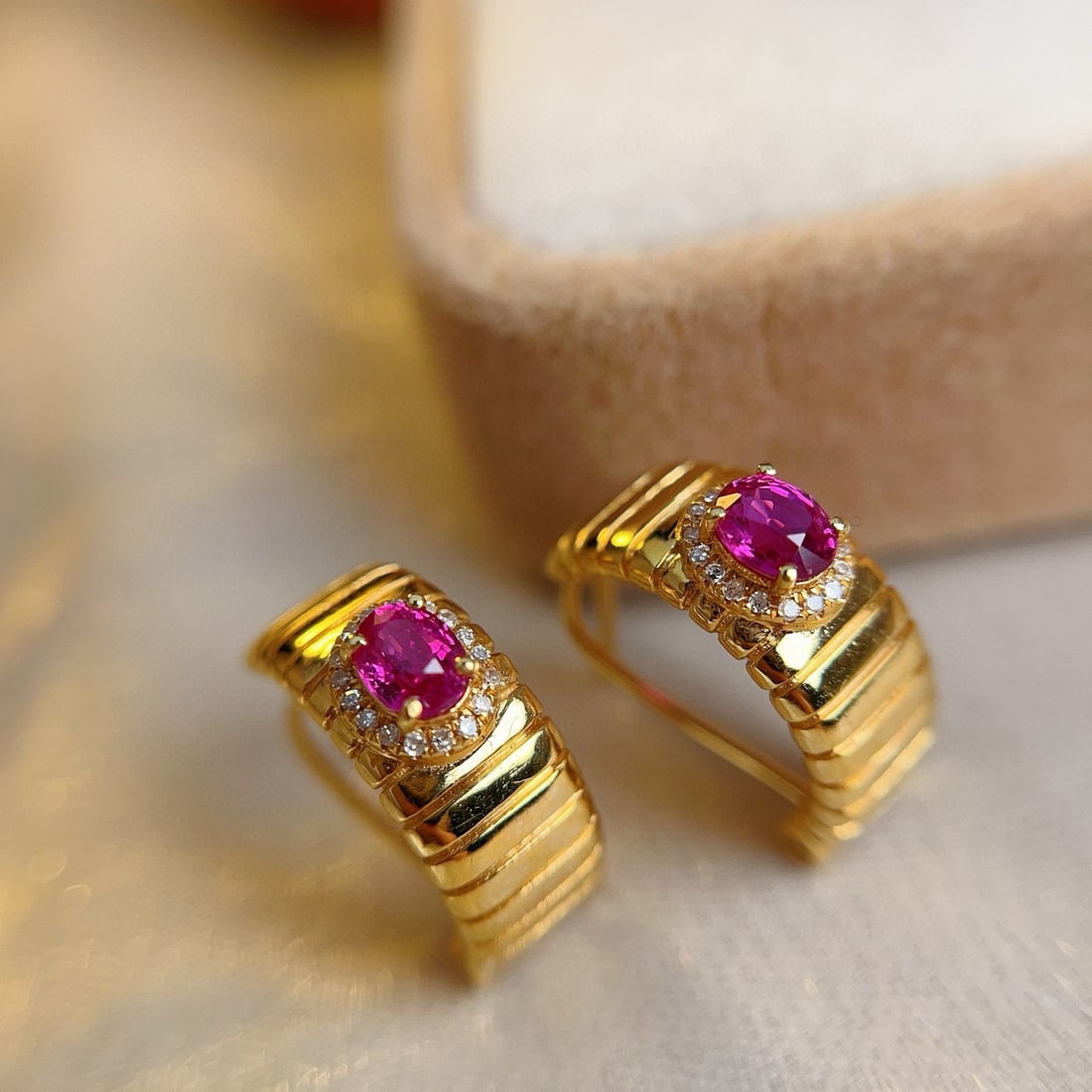 14k Gold 1.00 Ct Natural Ruby & Diamond Earrings (1 of 7)
