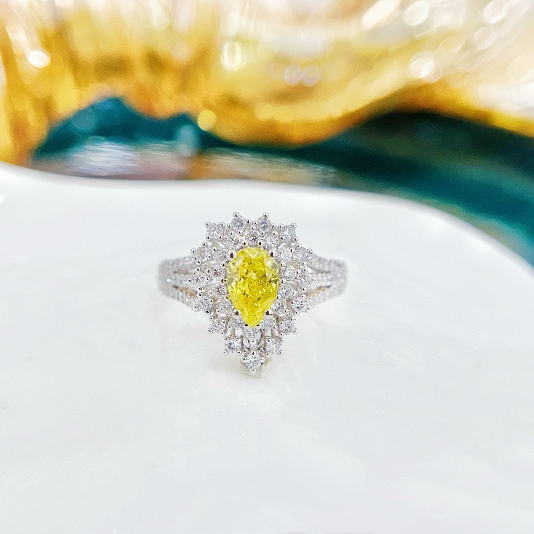 14k Gold 1.21 Ctw Lab Grown Diamond & Diamond Ring/pendant( Without Chain ): Ref:230957115 // gold content:14k gold // ring size:7. 25us // // main gemstone:lab grown diamond // shape:pear // carat weight:0. 64ct // color:yellow // // adjacent gemstone 2 : diamond //