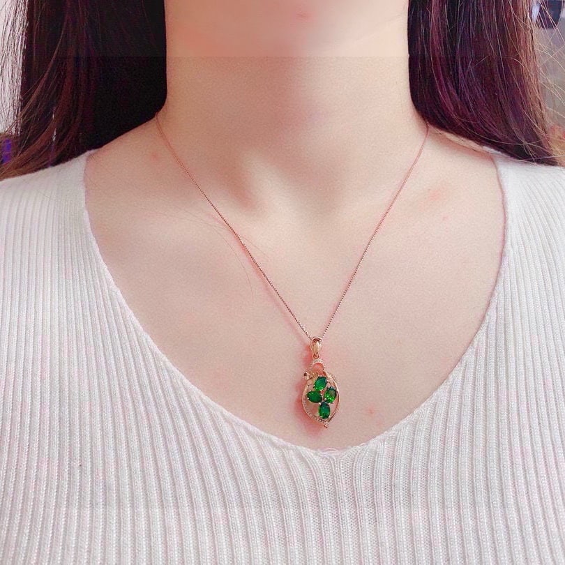 14k Gold 3 Ct Vivid Green Natural Tsavorite & Diamond Pendant( Without Chain ) - 5