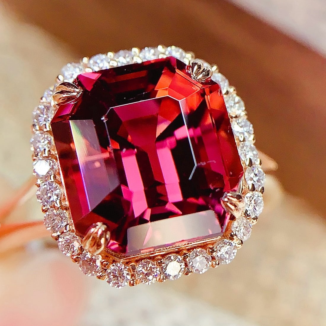 14k Gold 5.38 Ct Natural Tourmaline & Diamond Ring - 2