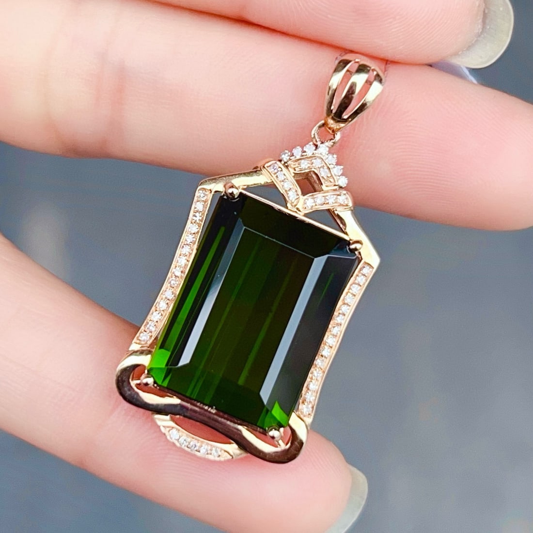 14k Gold 14.31 Ctw Natural Tourmaline & Diamond Pendant( Without Chain ) - 5