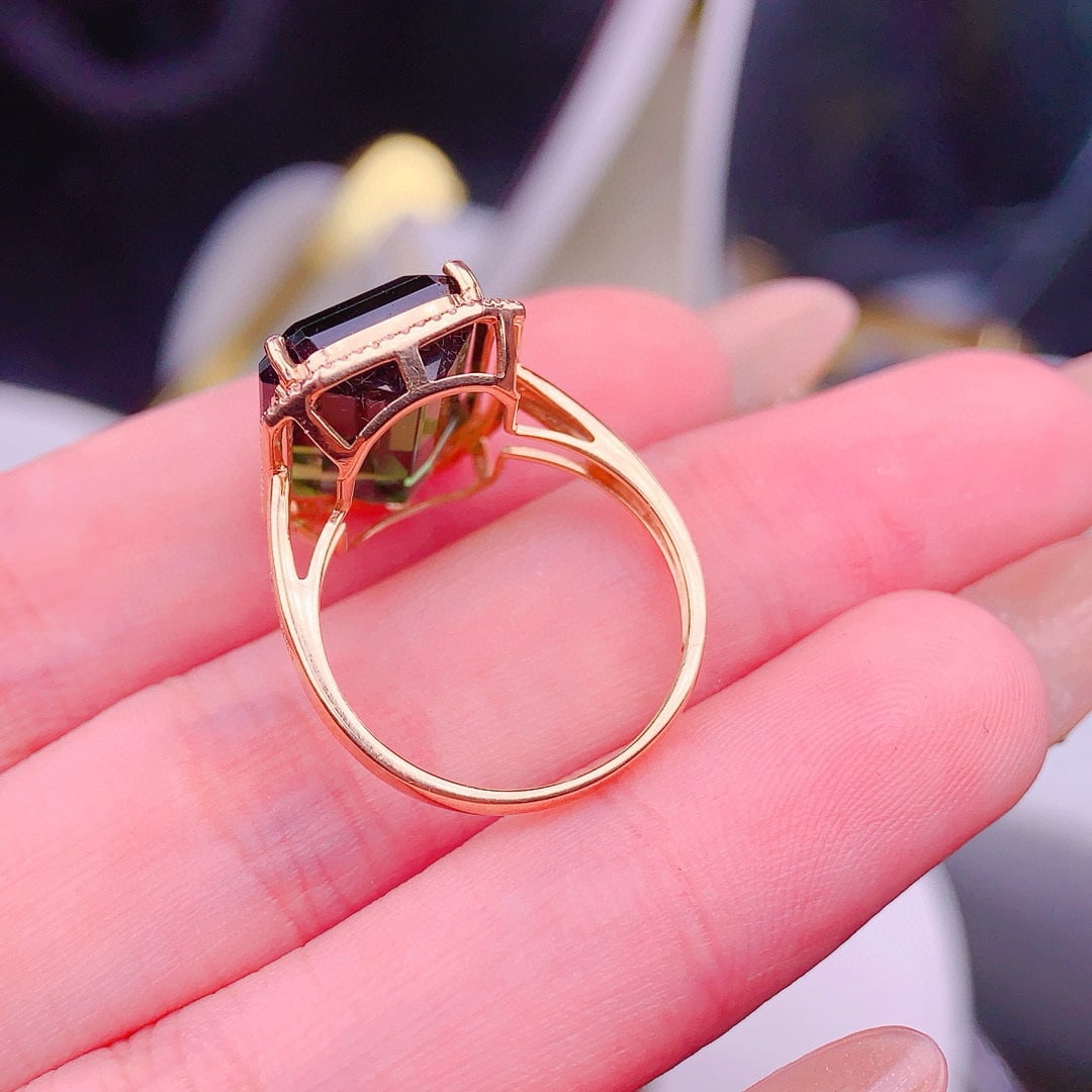 14k Gold 11 Ct Natural Tourmaline & Diamond Ring - 4