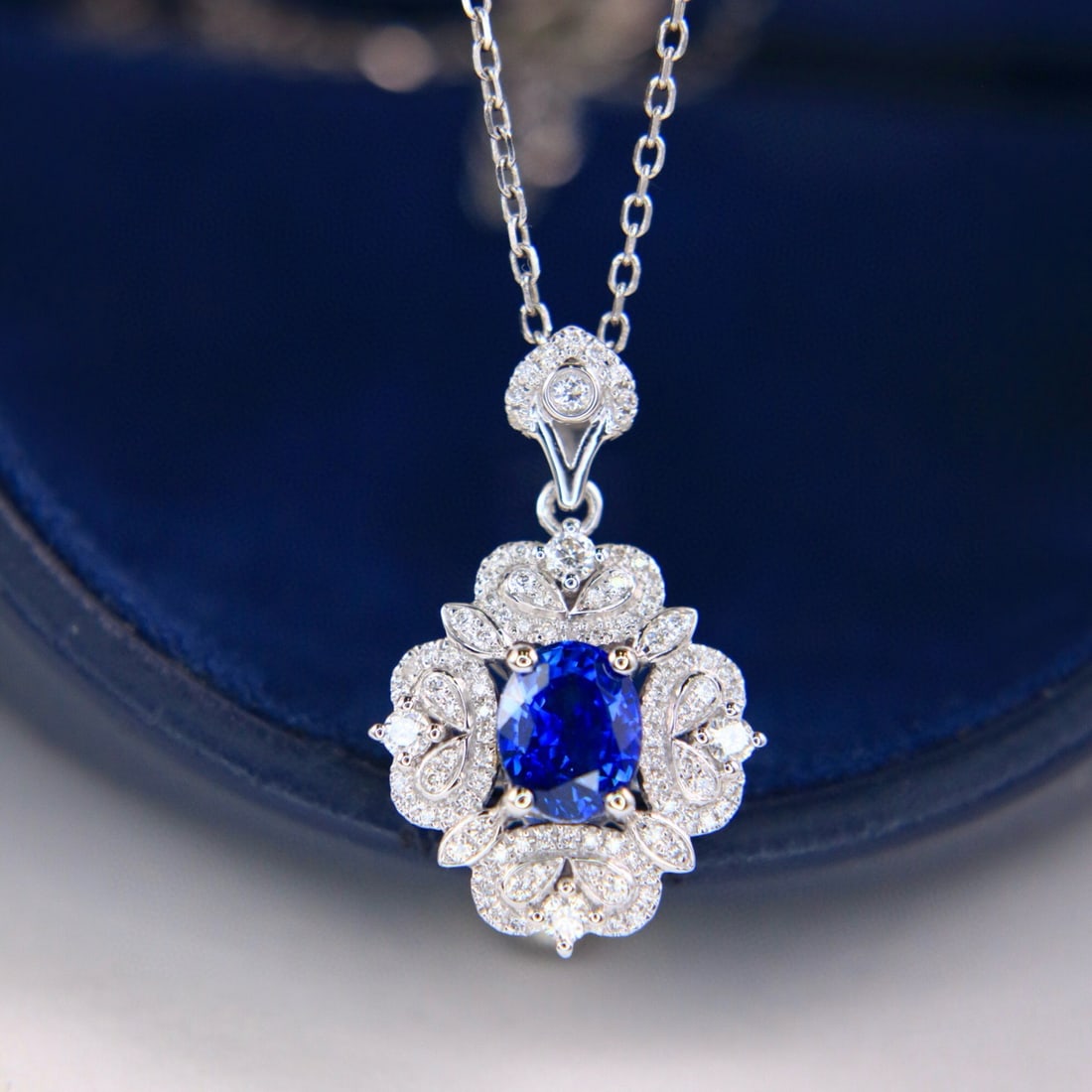 14k Gold 1.37 Ctw Natural Sapphire & Diamond Pendant( Without Chain ): Ref:230957192 // gold content:14k gold // main gemstone:sapphire // shape:oval // carat weight:1. 1ct // color:royal blue // treatment:natural // // adjacent gemstone 2 : diamond // shape:round //