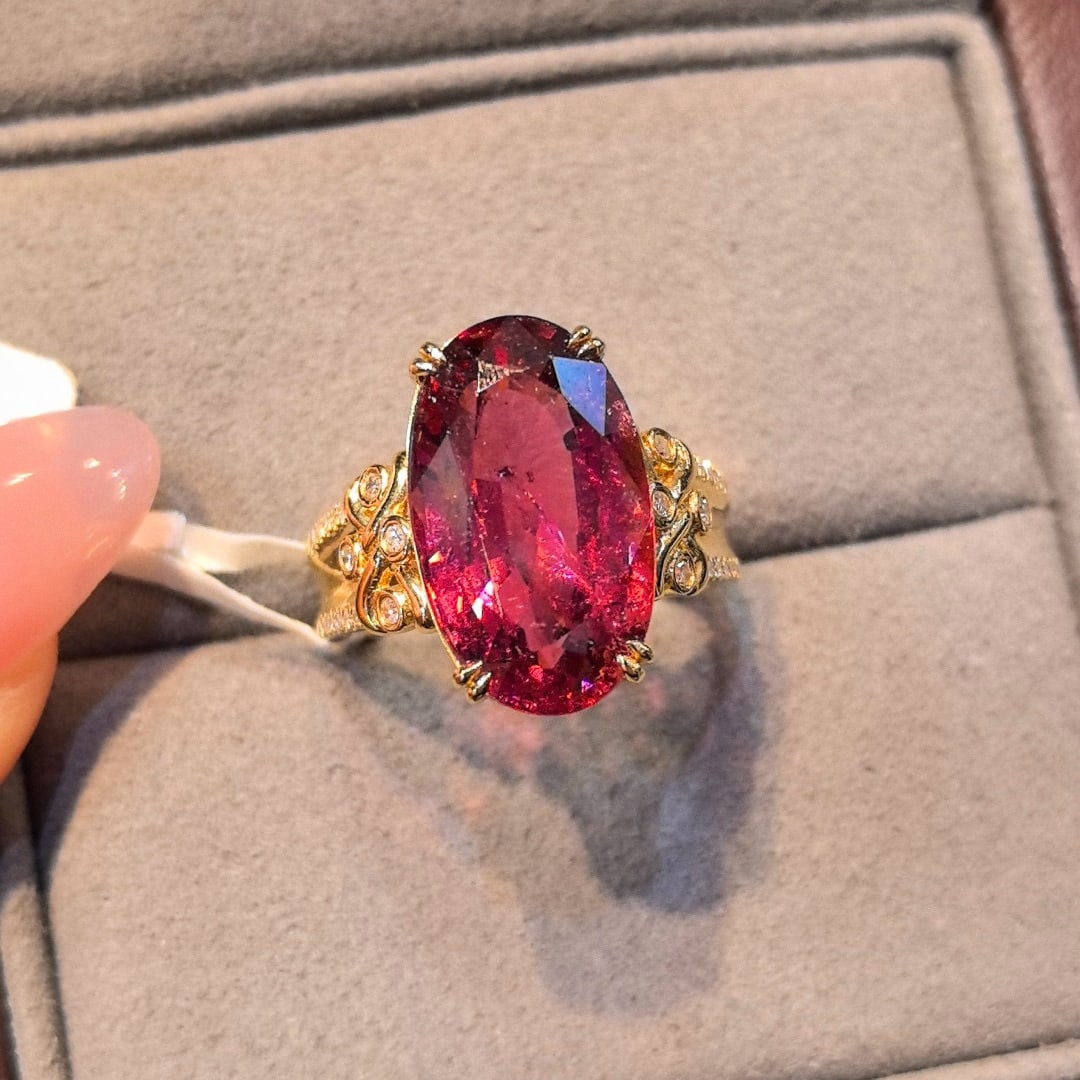 14k Gold 8.17 Ctw Natural Tourmaline & Diamond Ring - 3