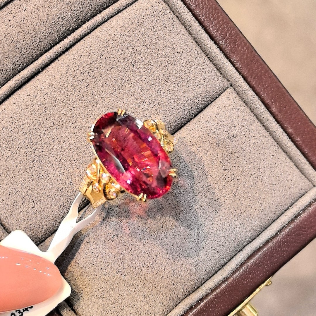 14k Gold 8.17 Ctw Natural Tourmaline & Diamond Ring - 4