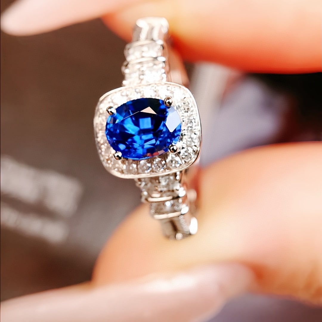 14k Gold 1.00 Ctw Natural Sapphire & Diamond Ring: Ref:230958110 // gold content:14k gold // ring size:7. 25us // // main gemstone:sapphire // shape:oval // carat weight:0. 82ct // color:royal blue // treatment:natural // // adjacent gemstone 2 :