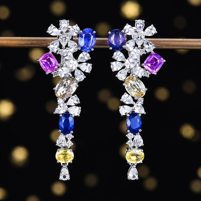 14k Gold 10.06 Ctw Natural Sapphire & Sapphire Earrings (1 of 7)