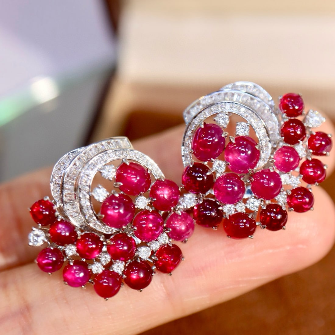14k Gold 8.99 Ctw Natural Ruby & Diamond Earrings (1 of 9)