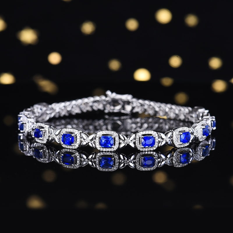 14k Gold 2.93 Ctw Vivid Blue Natural Sapphire & Diamond Bracelet (1 of 7)