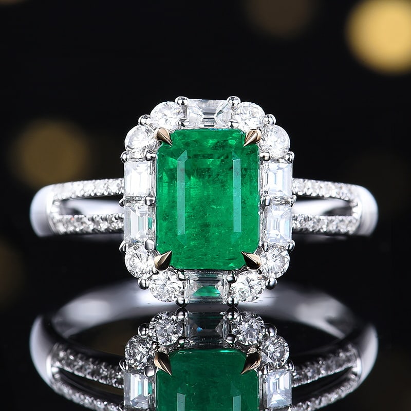 14k Gold 2.96 Ctw Vivid Green Natural Emerald & Diamond Ring (1 of 7)