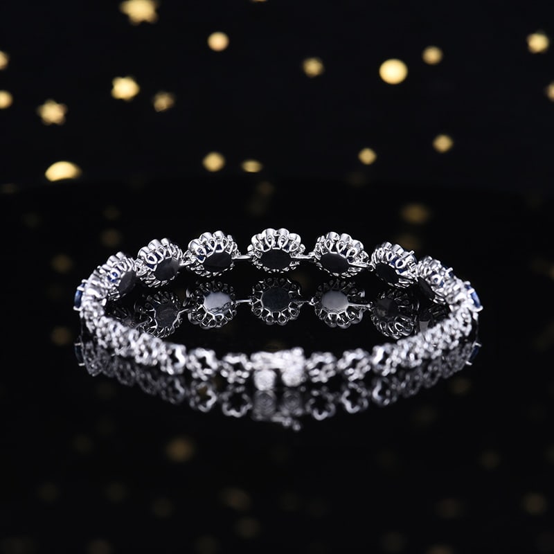 14k Gold 3.89 Ctw Natural Sapphire & Diamond Bracelet - 4