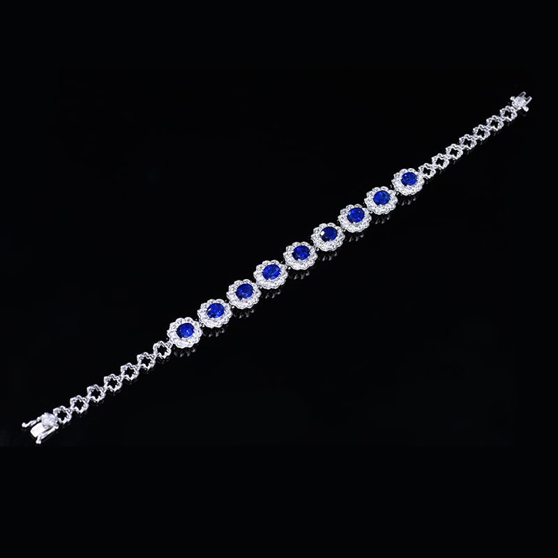 14k Gold 3.89 Ctw Natural Sapphire & Diamond Bracelet - 5