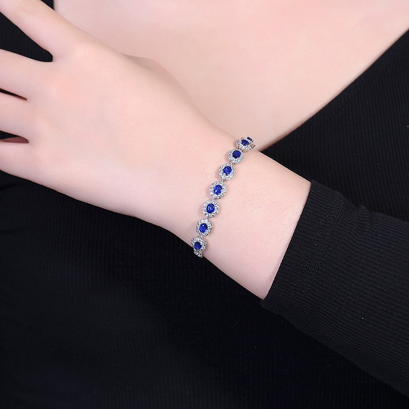14k Gold 3.89 Ctw Natural Sapphire & Diamond Bracelet - 6