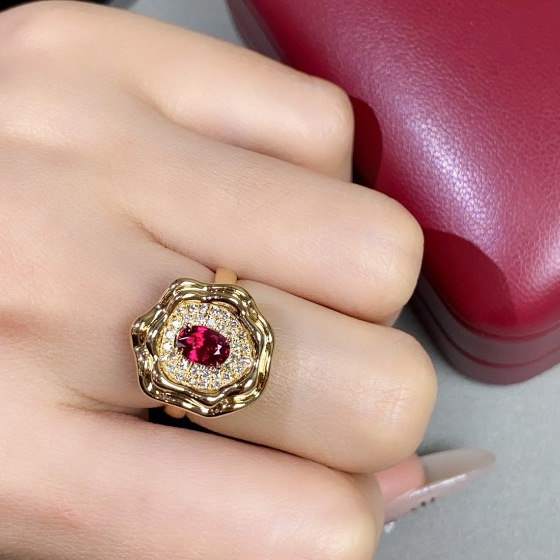 14k Gold 0.62 Ct Natural Ruby & Diamond Ring - 3