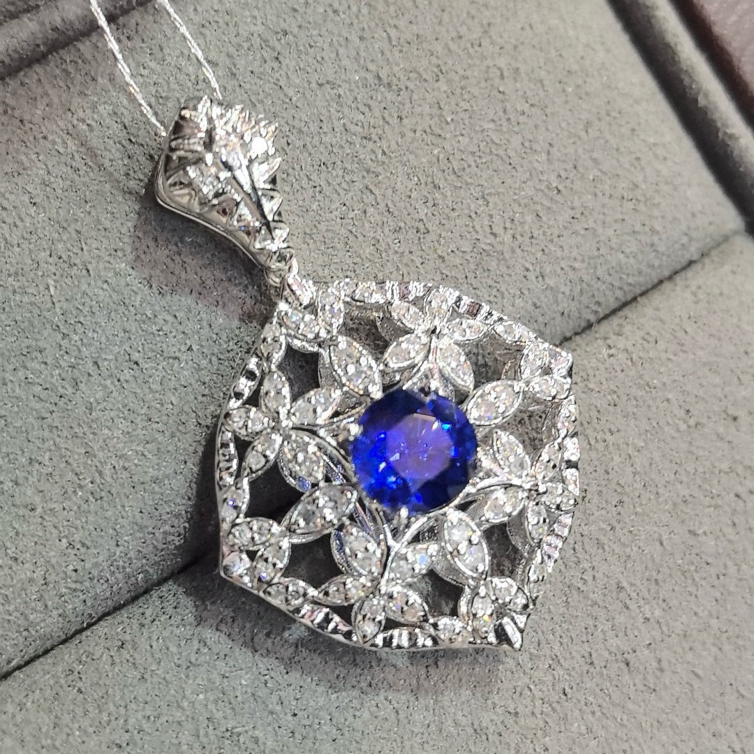 14k Gold 1.42 Ctw Natural Sapphire & Diamond Pendant( Without Chain ) (1 of 6)