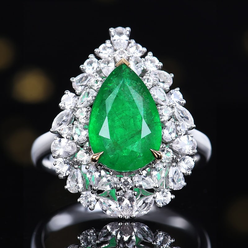 14k Gold 3.94 Ctw Vivid Green Natural Emerald & Sapphire Ring (1 of 6)