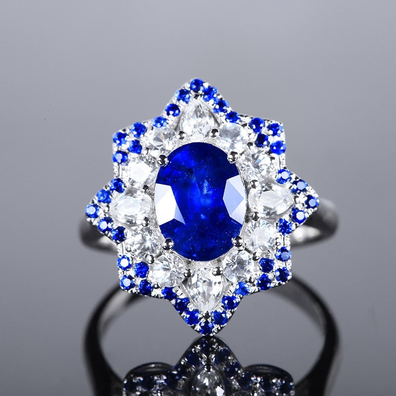 14k Gold 3.88 Ctw Natural Sapphire & Sapphire Ring: Ref:230958276 // gold content:14k gold // ring size:7. 25us // // main gemstone:sapphire // shape:multiply // carat weight:2. 65ct // color:royal blue // treatment:natural // // adjacent gemstone 2 : 