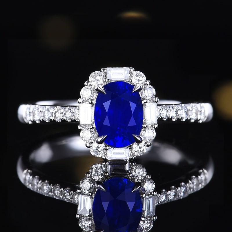 14k Gold 1.72 Ctw Natural Sapphire & Diamond Ring: Ref:230958286 // gold content:14k gold // ring size:7. 25us // // main gemstone:sapphire // shape:oval // carat weight:1. 27ct // color:royal blue // treatment:natural // // adjacent gemstone 2 :