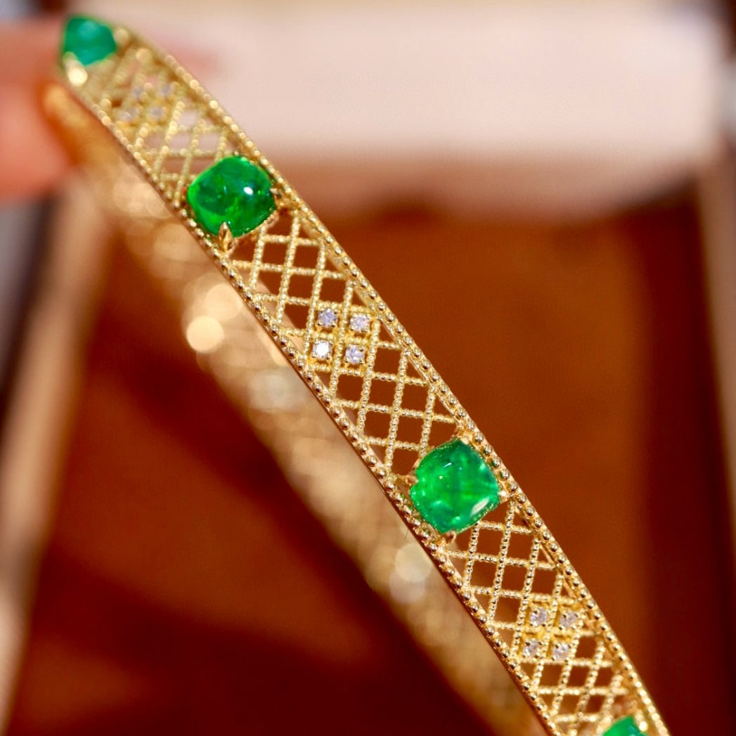 14k Gold 2.98 Ctw Natural Emerald & Diamond Bangle (1 of 7)
