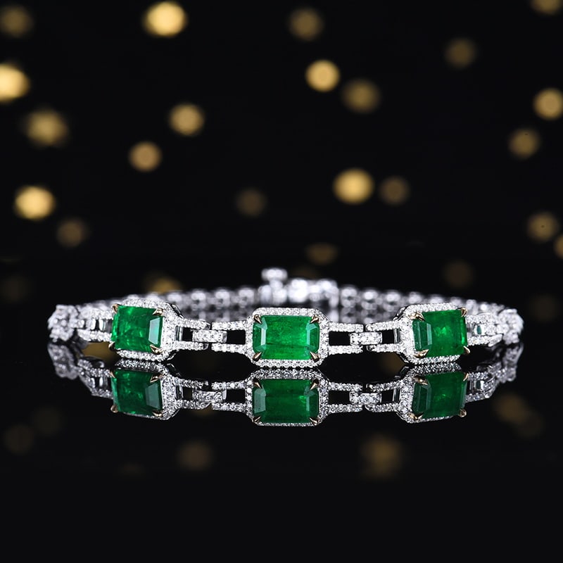 14k Gold 3.01 Ctw Vivid Green Natural Emerald & Diamond Bracelet (1 of 6)