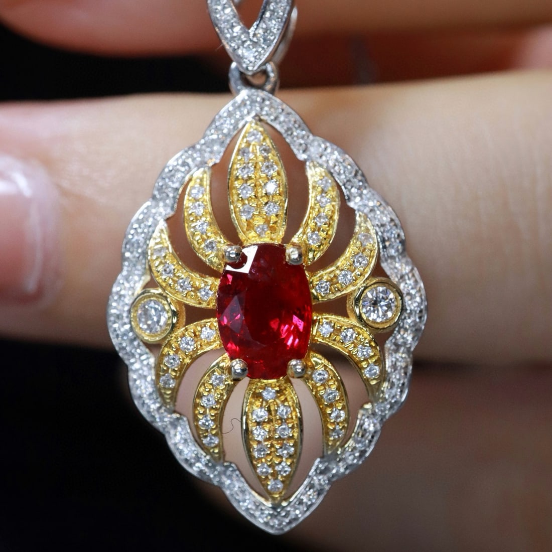 14k Gold 1.36 Ctw Natural Ruby & Diamond Pendant( Without Chain ) (1 of 6)