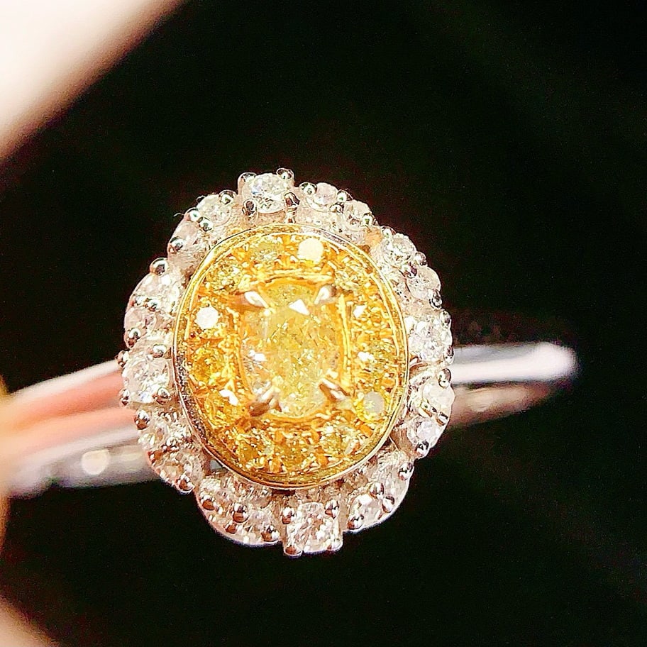 14k Gold 0.26 Ct Natural Yellow Diamond & Diamond Ring/pendant( Without Chain ): Ref:230958326 // gold content:14k gold // ring size:7. 25us // // main gemstone:yellow diamond // shape:oval // carat weight:0. 26ct // color:yellow // treatment:natural // // adjacent gemstone 2