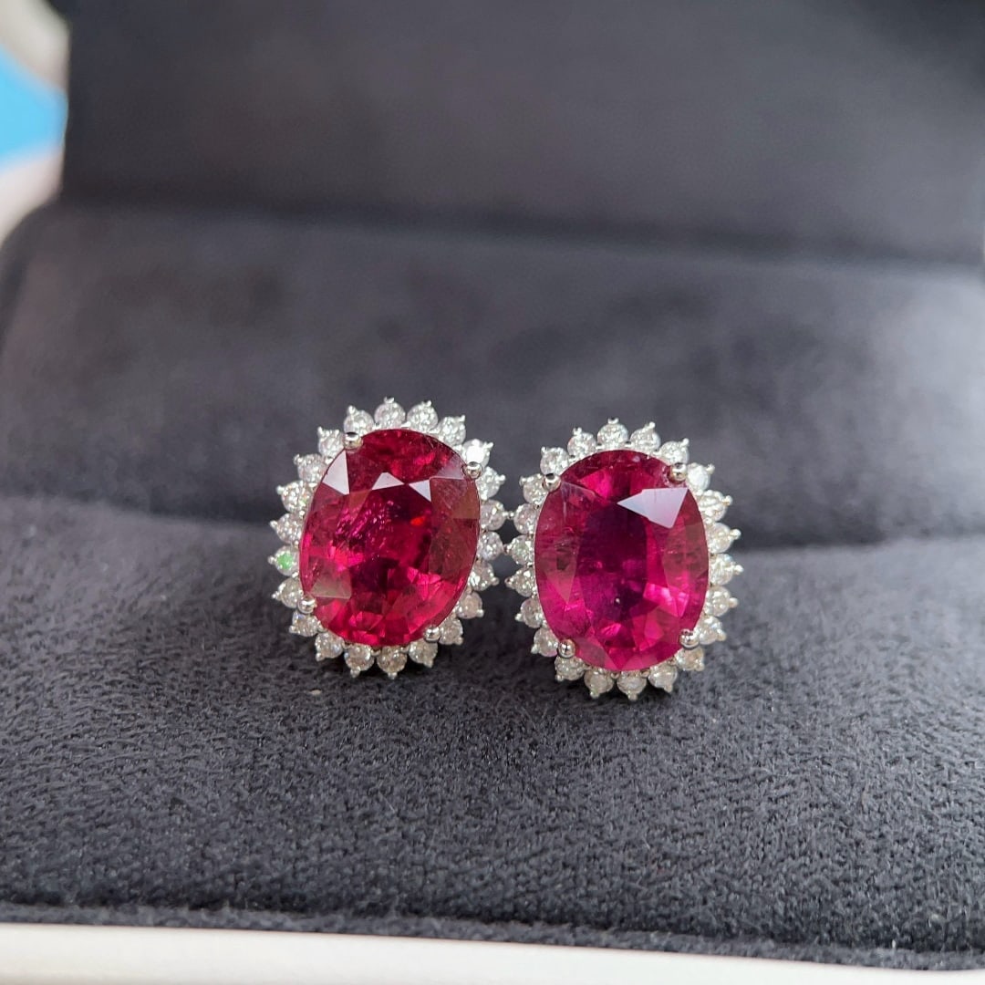 14k Gold 5.83 Ctw Natural Tourmaline & Diamond Earrings - 4